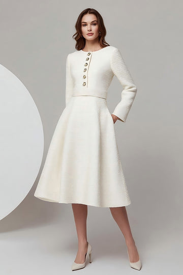 Ivory Long Sleeve A-Line Work Dress